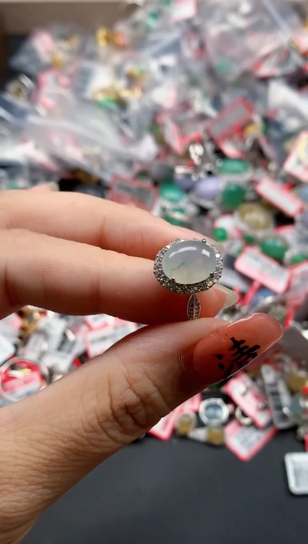 银S925镶嵌戒指翡翠天然A货缅甸翡翠