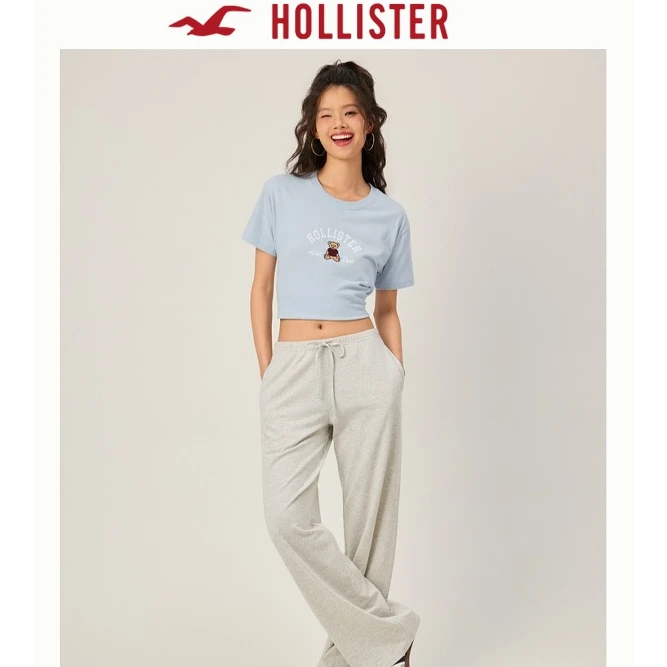 Hollister25夏季宽松慵懒松弛垂感阔腿休闲裤女装KI356-5115