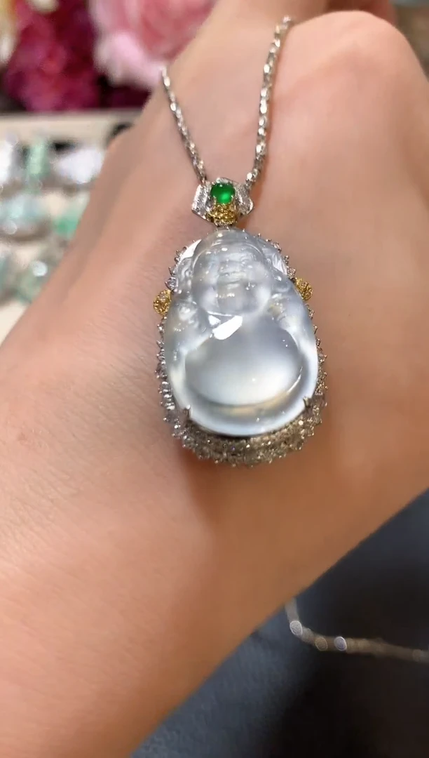 吊坠(不含链)18K金镶嵌翡翠n55