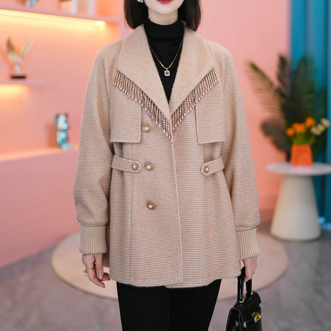 【恩宸专属】X24231春季新款百搭洋气格纹斗篷外套套女M-4XL