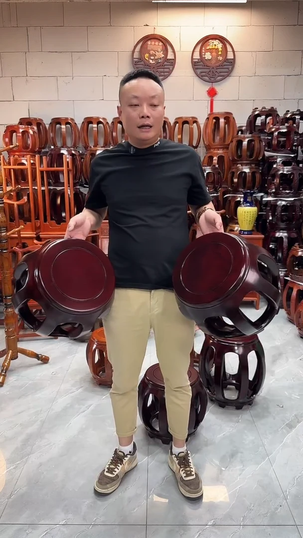 花梨木类家具酸枝色小号鼓凳一对(二个）