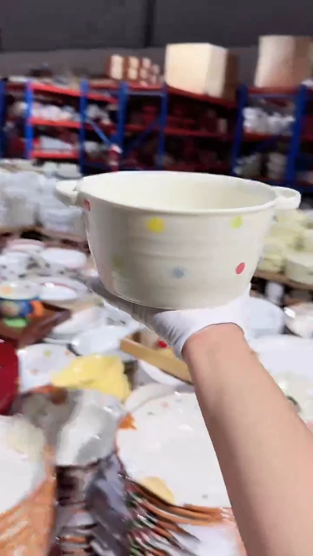 陶瓷波点双耳碗微瑕 凑满20元包邮