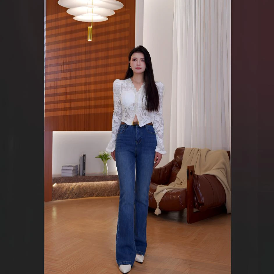 秋款上新-牛仔裤女士天丝软弹百搭微喇裤子女款修身显瘦80070