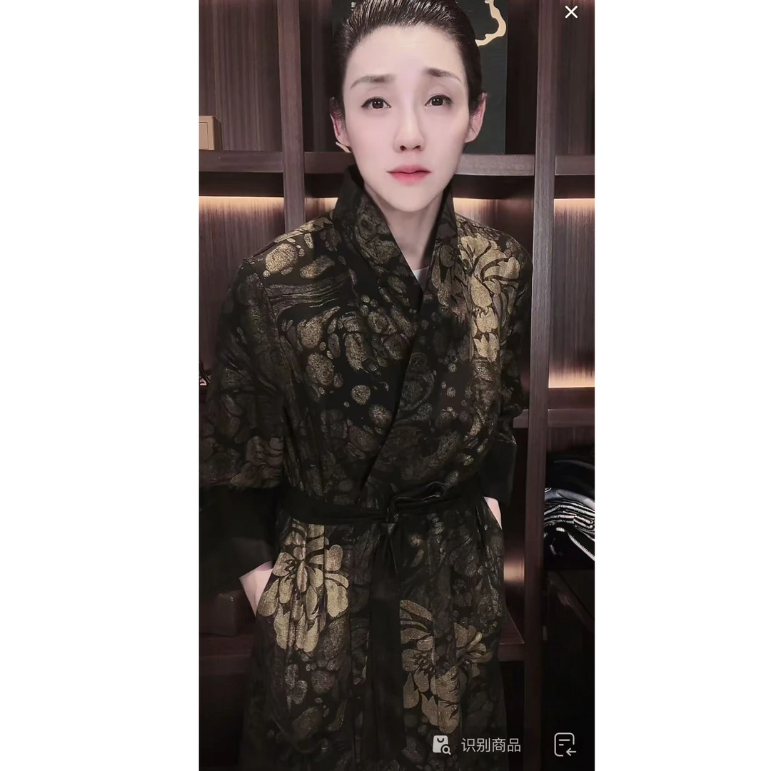 38姆米 桑蚕丝 香云纱 黑金连衣裙 Q0653