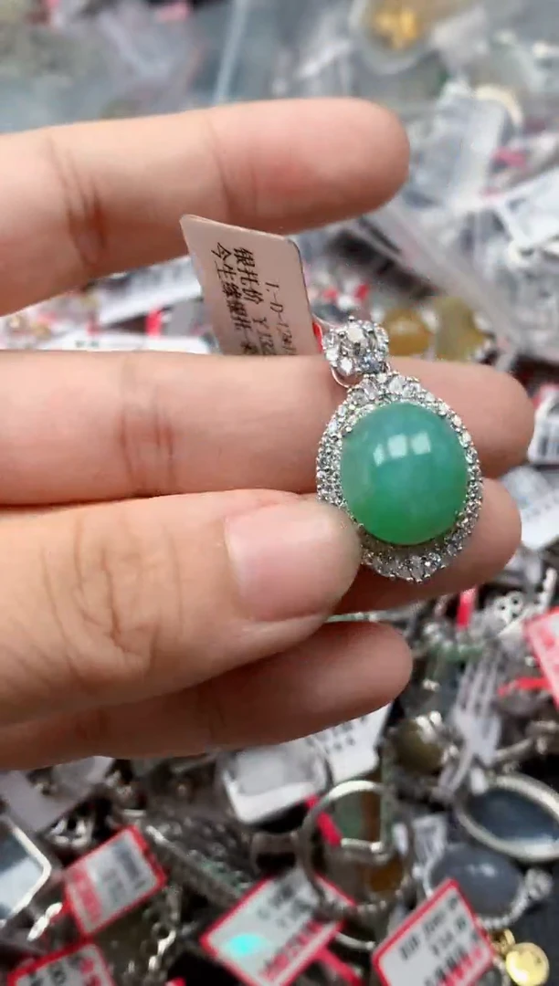 银S925镶嵌戒指翡翠天然A货缅甸翡翠