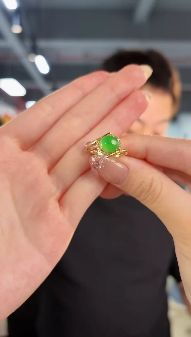 【闪购商品】翡翠戒指18K金镶嵌缅料A货/支持复检/一件