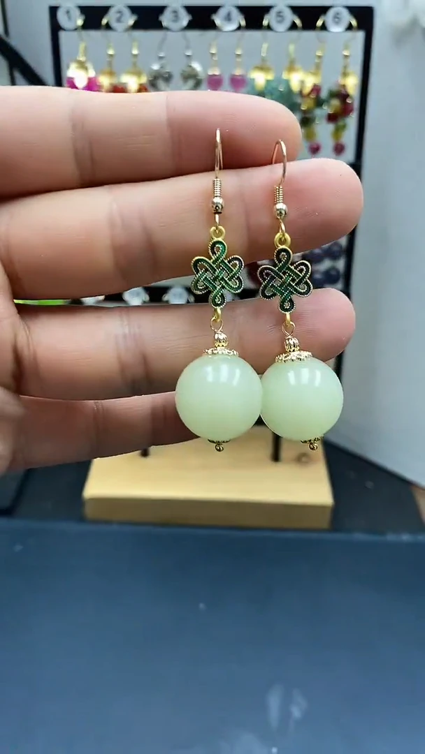 和田玉银S925镀金镶嵌耳饰尺寸18mmQ2