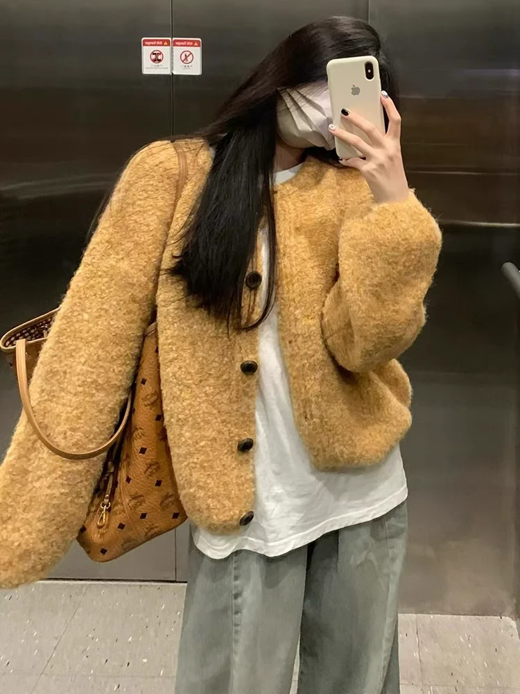 黄色软糯慵懒风针织开衫毛衣女装2025新款秋冬小个子短款宽松外套