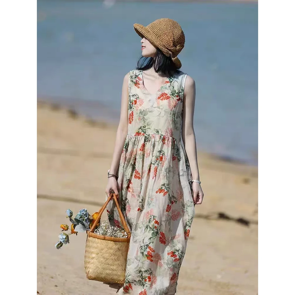 门店39&9！西西里背心裙」夏日文艺风轻薄透气无袖连衣裙女 D40111
