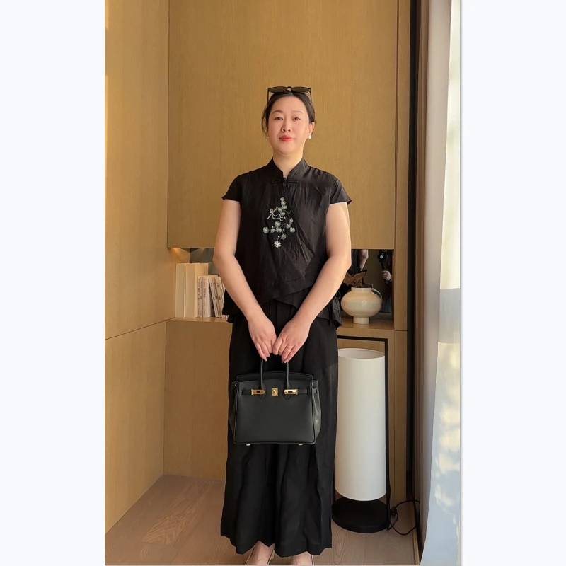 2025新款夏季妈妈女装短袖阔腿裤套装透气新中式国风绣花两件套