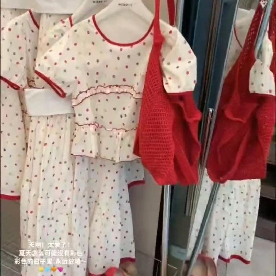 婷婷家复古波点女夏季新款短袖套装半裙两件套