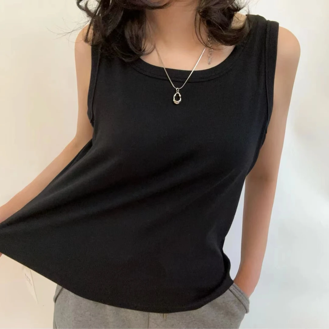 319 大码纯色遮副乳针织吊带背心女春夏胖mm显瘦无袖打底外穿上衣