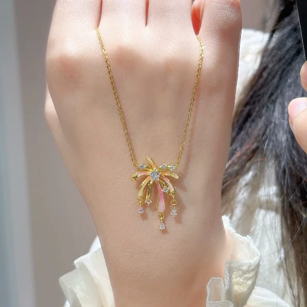 钛钢项链 浪漫花火项链女精美百搭仙女款七夕礼物心动烟花锁骨链