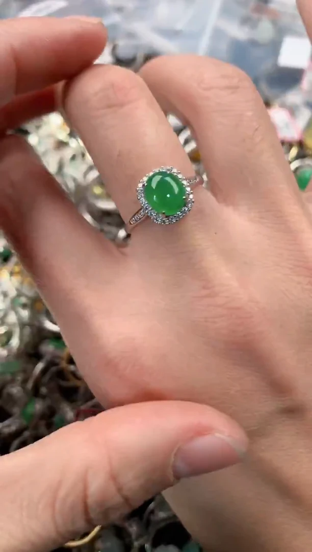 银S925镶嵌戒指翡翠666   10