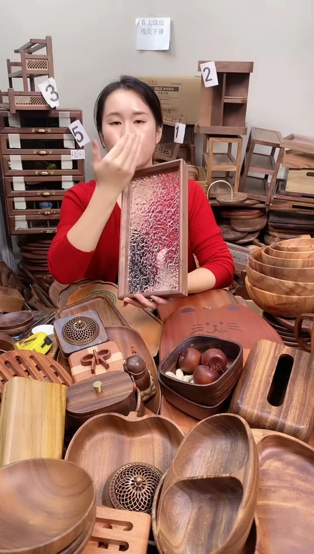 木 北美黑胡桃木岩石纹长方盘32*16*3.5cm