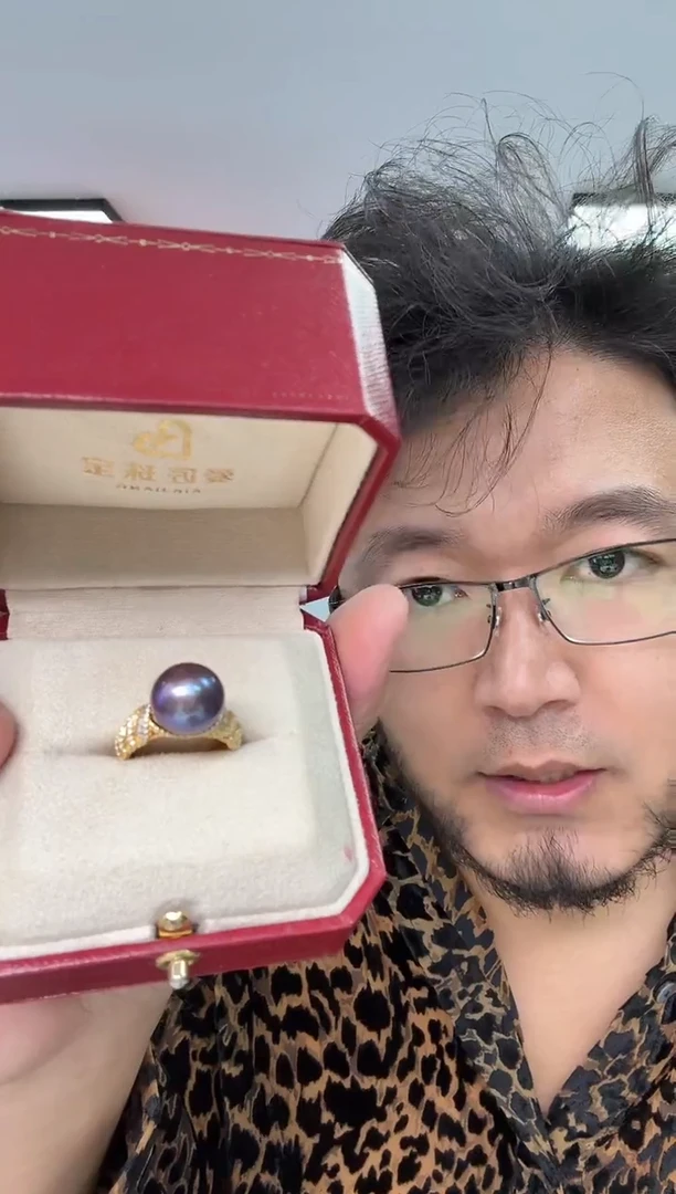 银S925镶嵌戒指淡水珍珠紫珠戒指