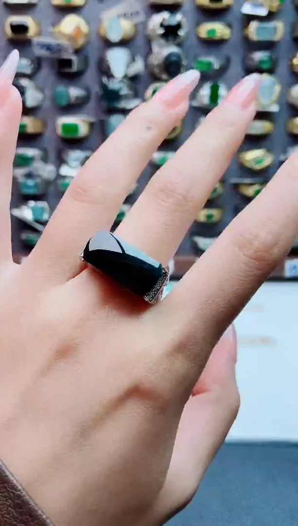 银S925镶嵌戒指翡翠天然翡翠男戒