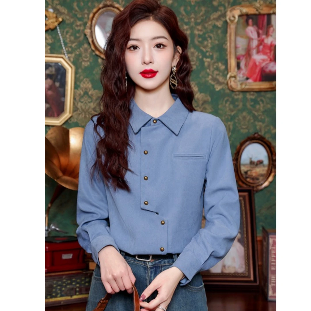 磨毛衬衫女春装2025年新款时尚不规则减龄长袖衬衣轻奢高级感上衣