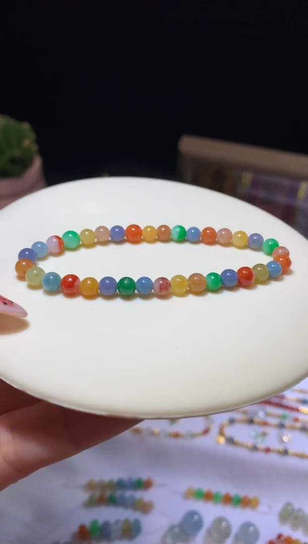 【闪购商品】定制翡翠未镶嵌彩虹珠手串7800+780
