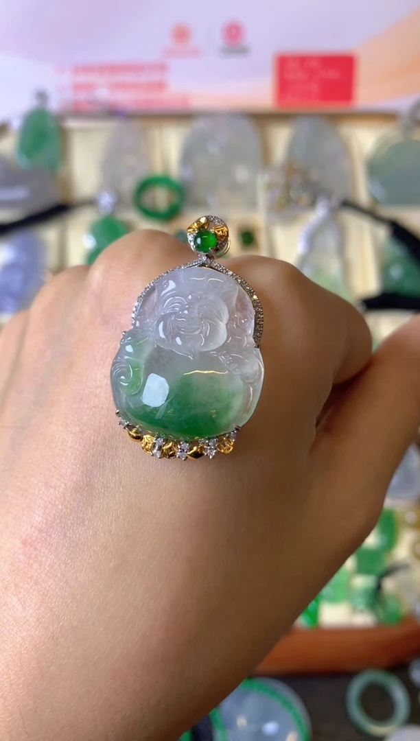 【闪购商品】翡翠颈饰18K金镶嵌成品吊坠