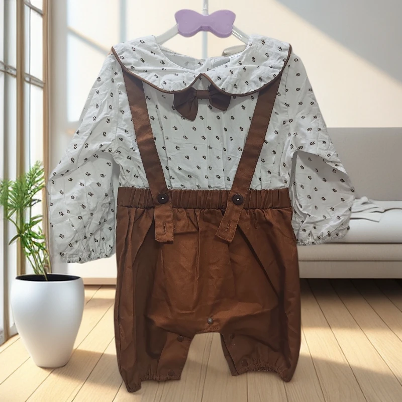 婴儿娃娃领背带假两件包屁夏季洋气