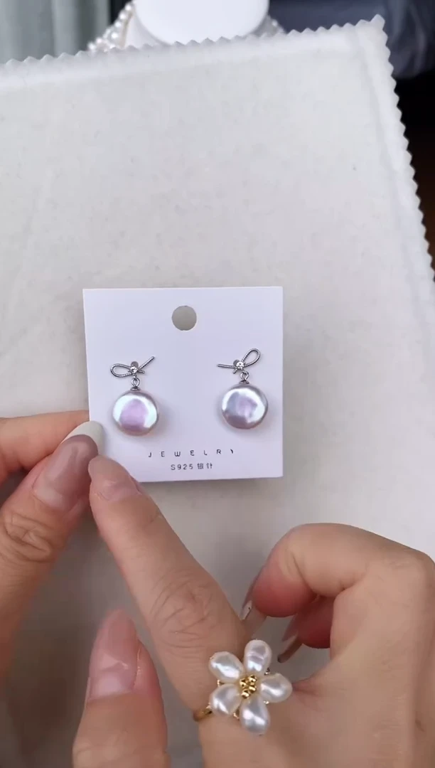 【闪购商品】淡水珍珠项链银S925镶嵌纽扣巴洛克耳钉