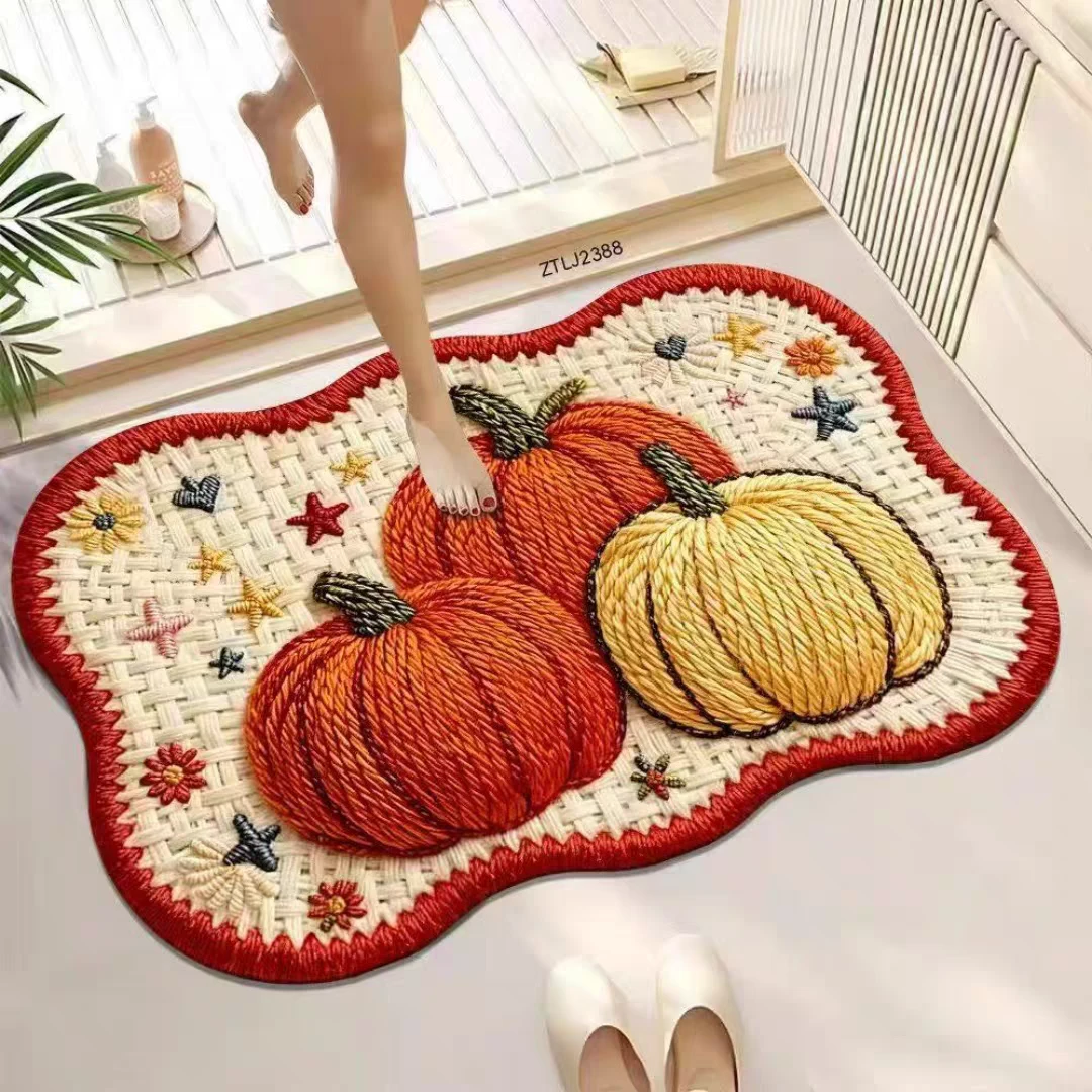 [50X80CM]编织视觉感南瓜硅藻泥浴室地垫卫生间门垫淋浴间脚垫