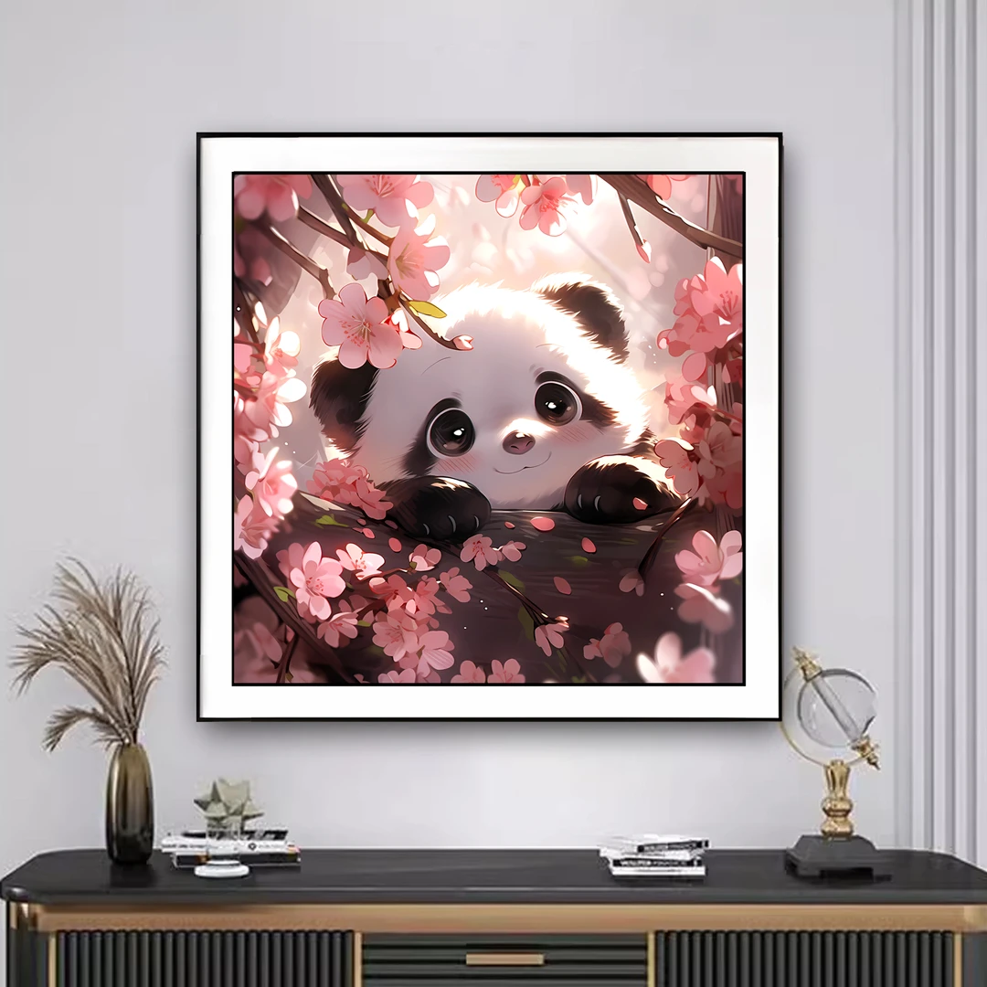 【新疆长绒棉双纱棉礼盒版】7125花朵熊猫十字绣大格40*40cm满绣