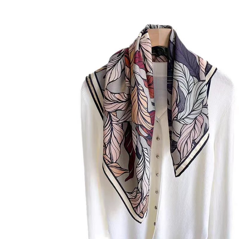 【EX082】65cm方巾真丝羊毛保暖围巾冬季防风护颈轻奢百搭丝巾披肩