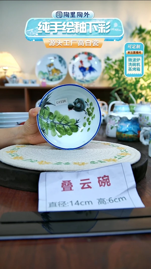 碗景德镇高温釉下彩手绘陶瓷DY239