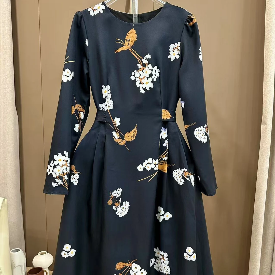 SS1005黑色印花连衣裙