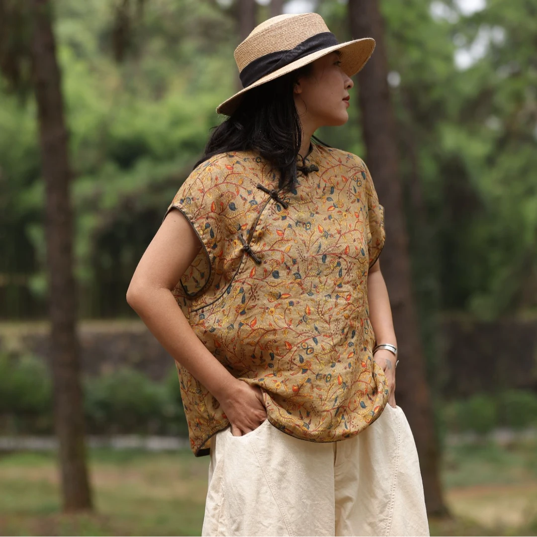 西子分享 7248 古蘭木 苎麻 新中式 盘扣【马甲】