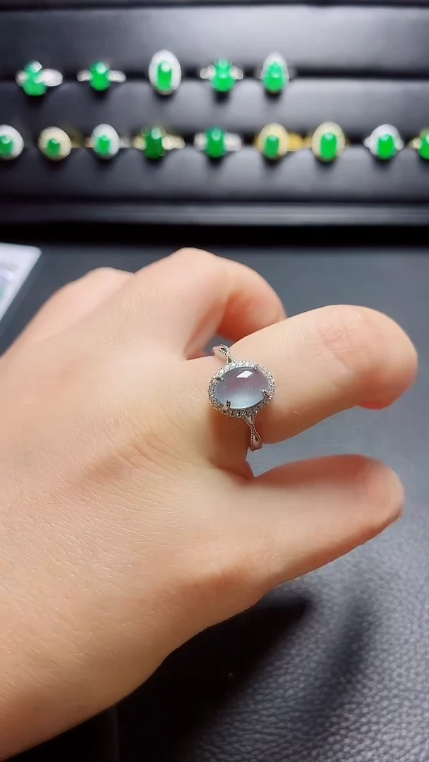 银S925镶嵌戒指翡翠 天然翡翠A货s925银镶