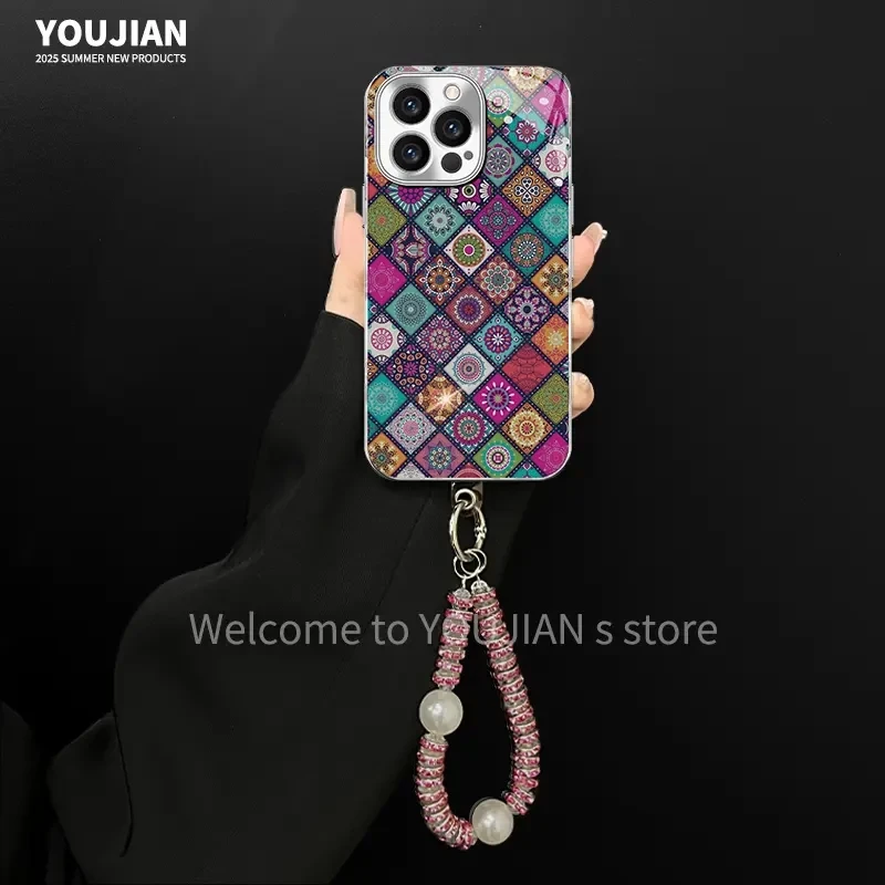 复古万花筒图腾适用iPhone16苹果13电镀玻璃手机壳17promax全包15