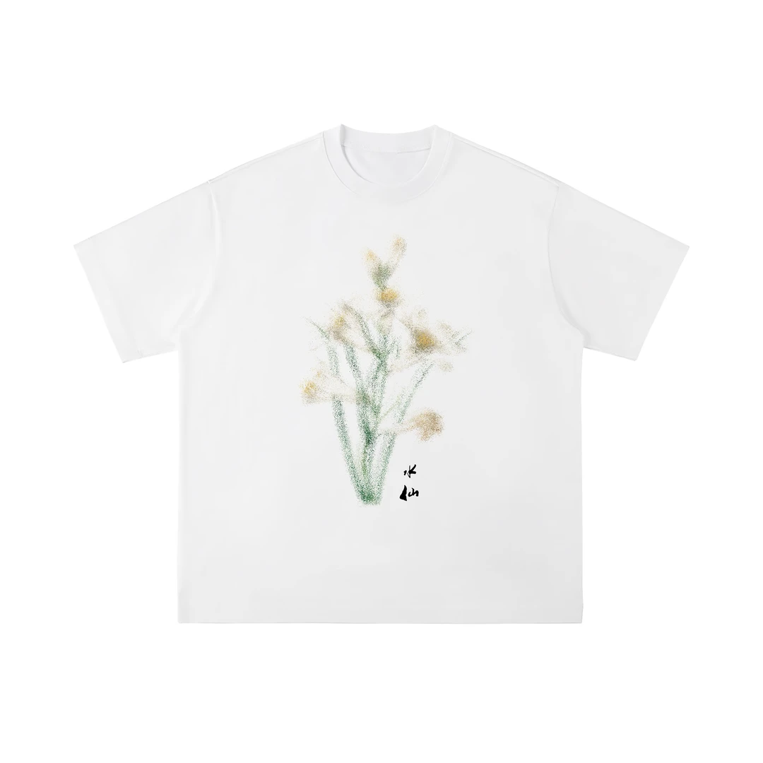 没有名字水仙花卉短袖t恤经典休闲男款印花短袖圆领纯棉正肩版型