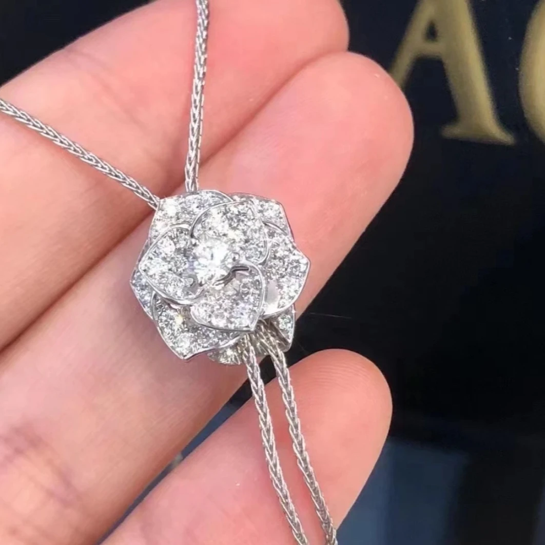 99新 Piaget/伯爵 小花6欢 伯爵 玫瑰花满钻 毛衣链 18k白金