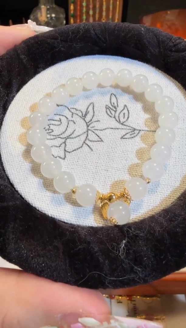 18K金镶嵌手链和田玉白玉平安喜乐