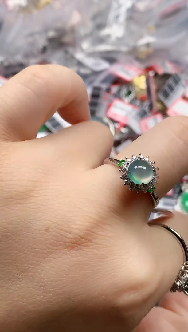 银S925镶嵌戒指翡翠天然A货缅甸翡翠