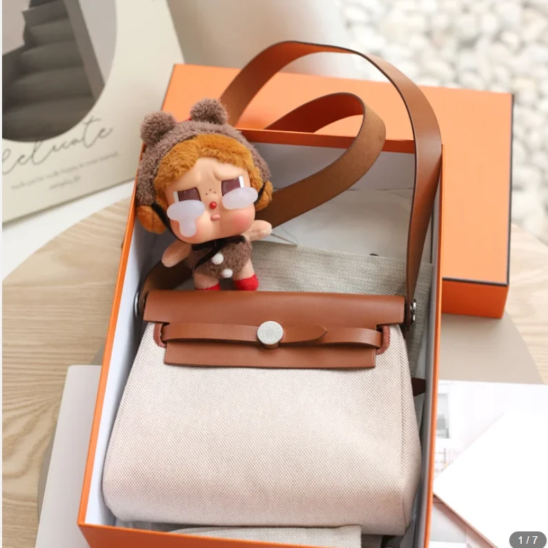 未使用 Hermes/爱马仕 mini Herbag W刻 帆布/牛皮 米色/浅黄银扣