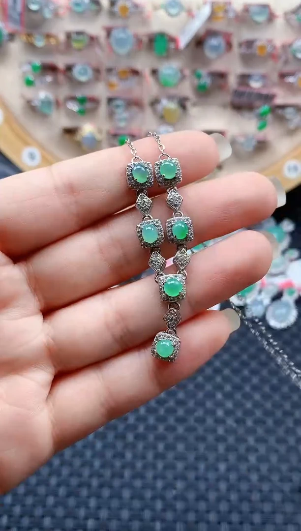 银S925镶嵌戒指翡翠天然A货缅甸翡翠