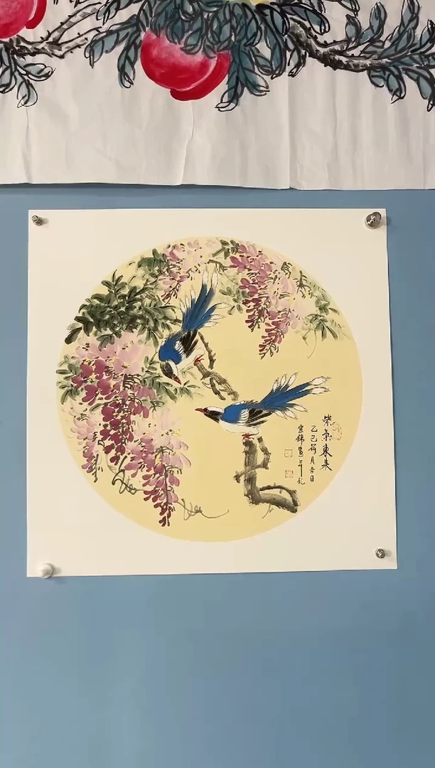 国画许宜锦花鸟紫藤题材