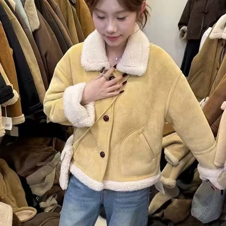 高级感拼接外套女2024冬季新款加厚保暖皮毛一体上衣