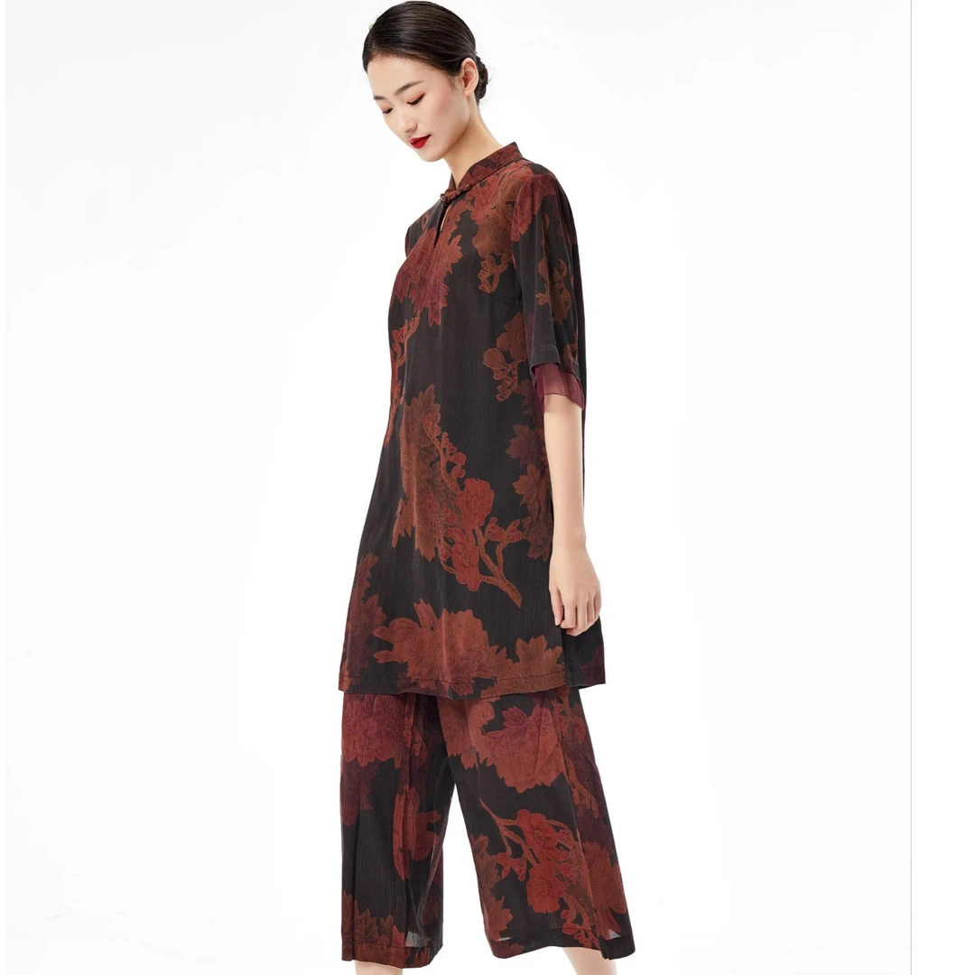 韦小宝新款桑蚕丝香云纱中国风复古套装1021153001