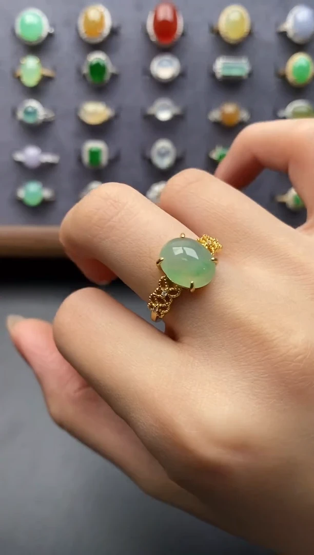 银S925镶嵌戒指翡翠一物一证一礼盒