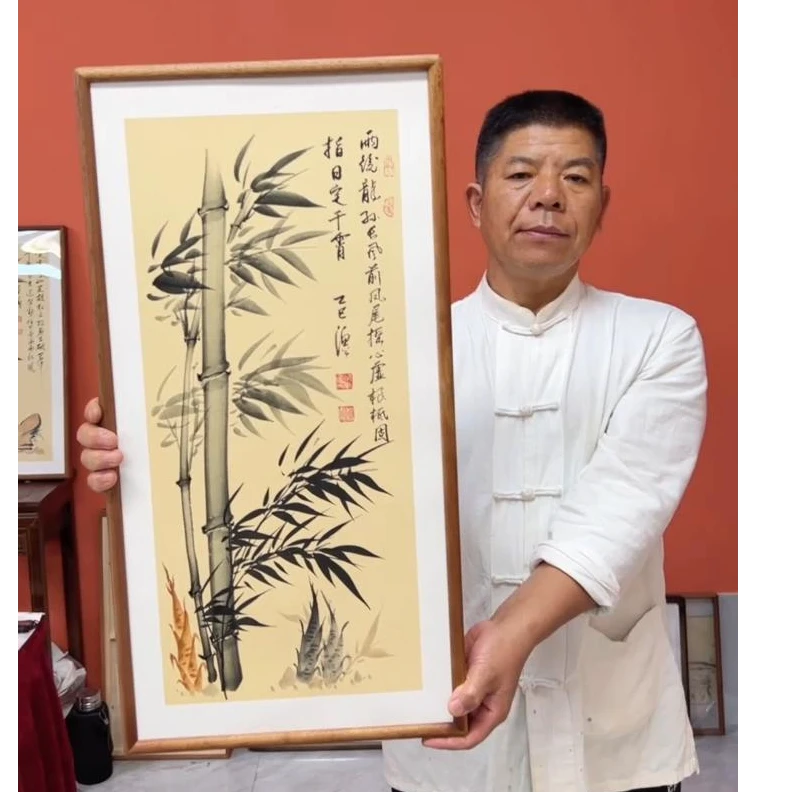 张富民作品/指日定干霄（乌檀木实木框）/古宣/36*69厘米左右