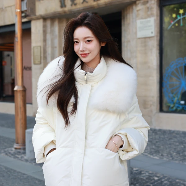 韩系鹅绒可拆卸毛领羽绒服外套2024冬季新款-MOFD01OJK024W21