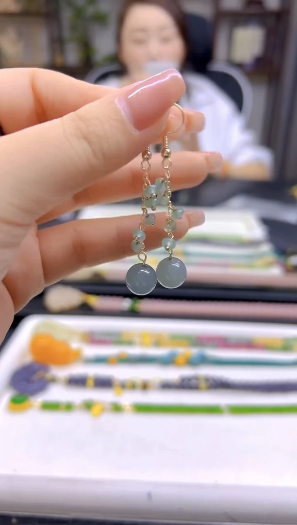 翡翠14K金镶嵌耳饰DIY款E437