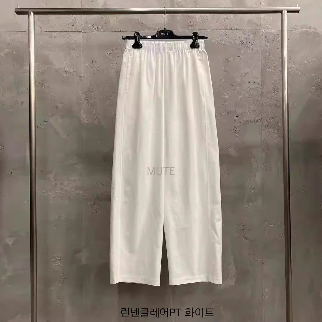 韩单 mu*e 夏款轻薄时尚简约休闲百搭宽松休闲裤松紧腰直筒裤显瘦