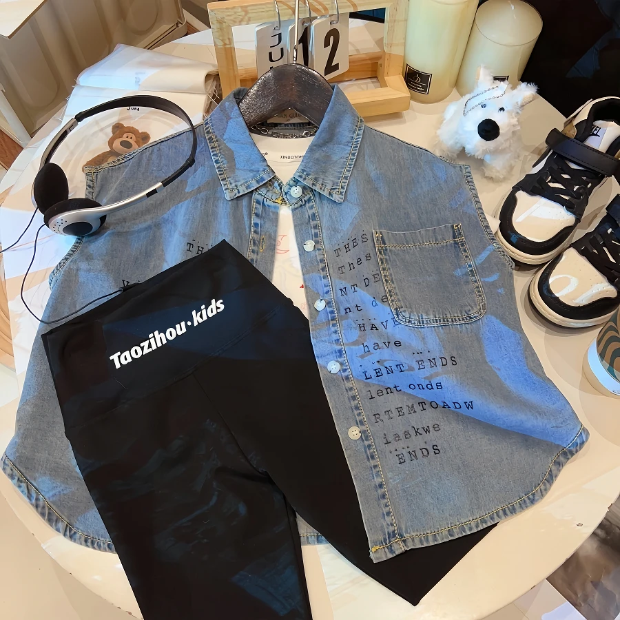 新款上新腰头字母印花儿童5分锦纶芭比裤851