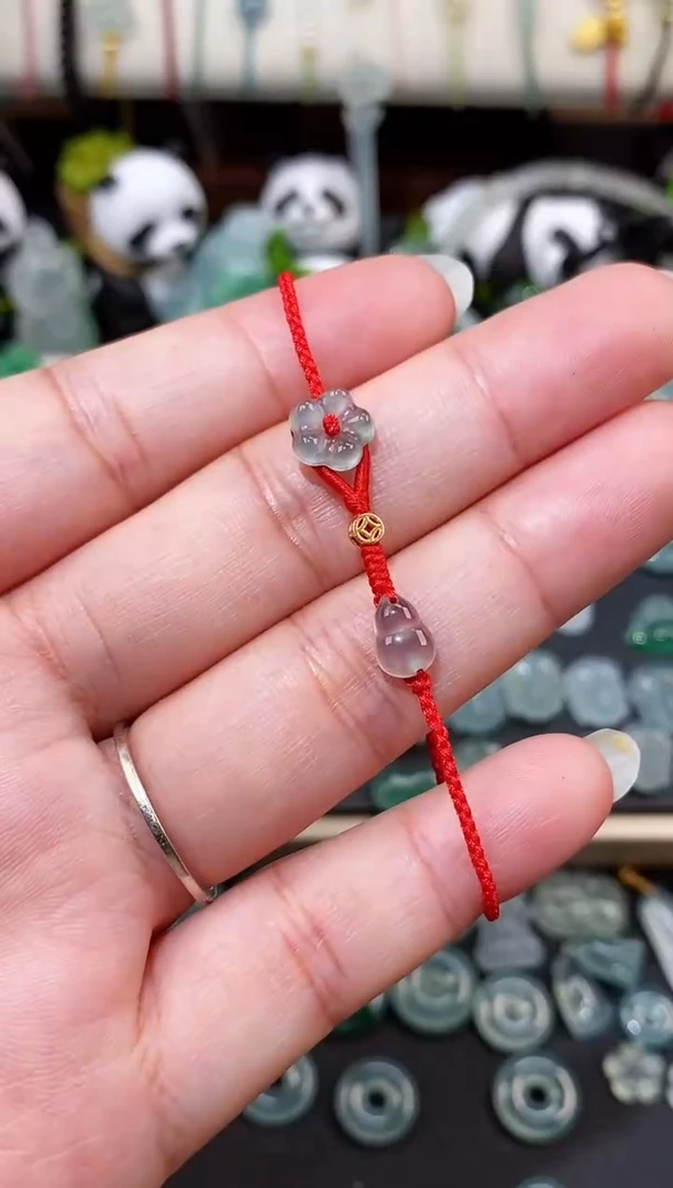 散珠翡翠葫芦小花手绳  手围15